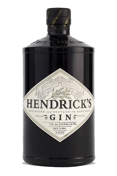 Garrafa preta de Hendrick's Gin com rótulo floral